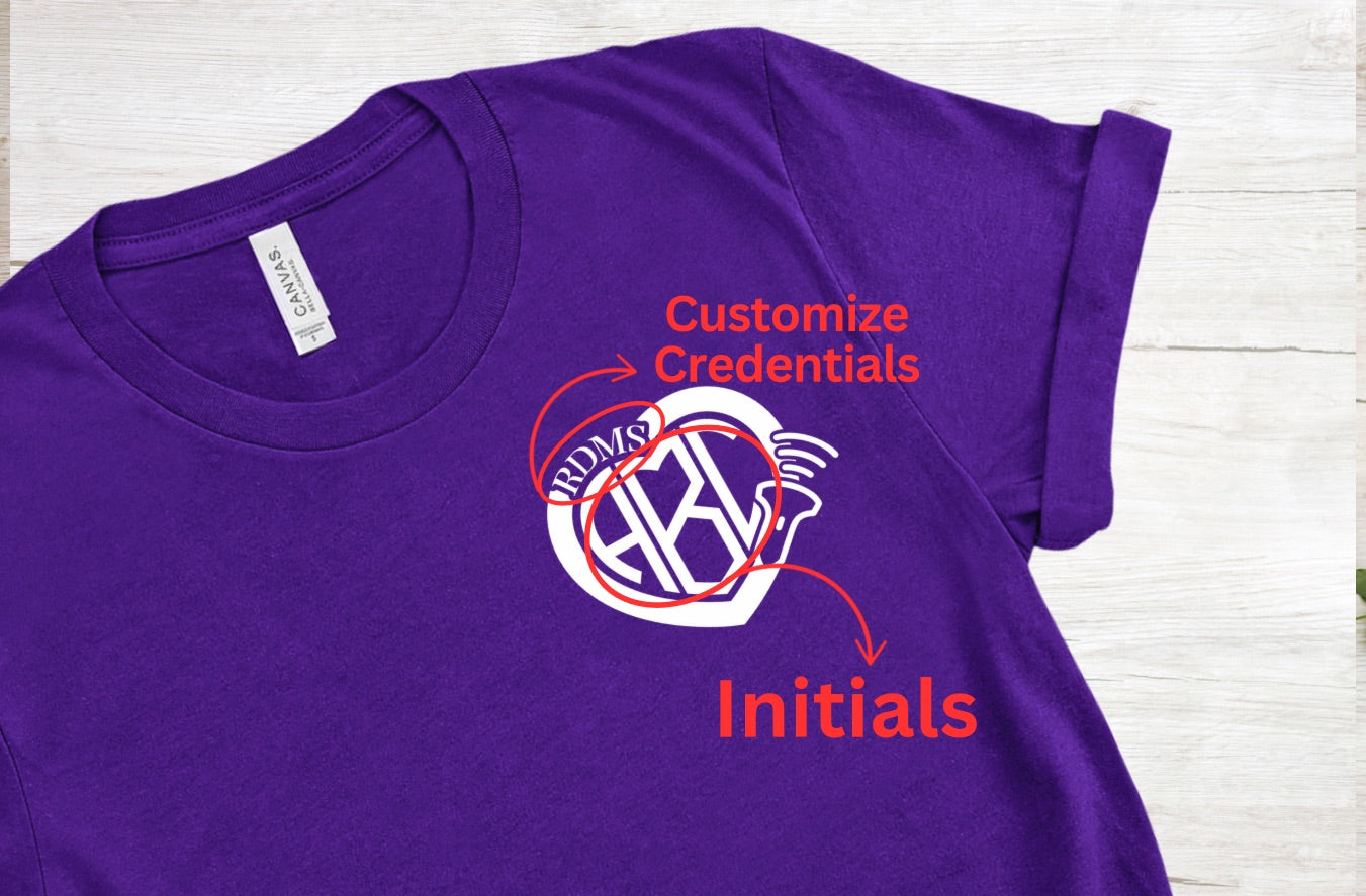 Customizable Heart Monogram T-Shirt for Ultrasound Technologists!